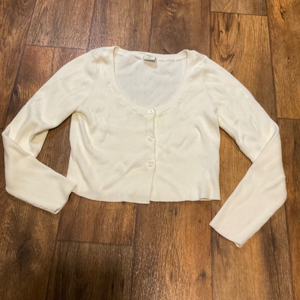 Abercrombie & Fitch Cardigan Sweater Size Small Crop Creamy White Knit Long Slve